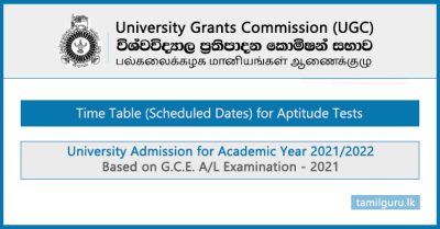 University Aptitude Tests (2022) - Time Table (Exam Dates)