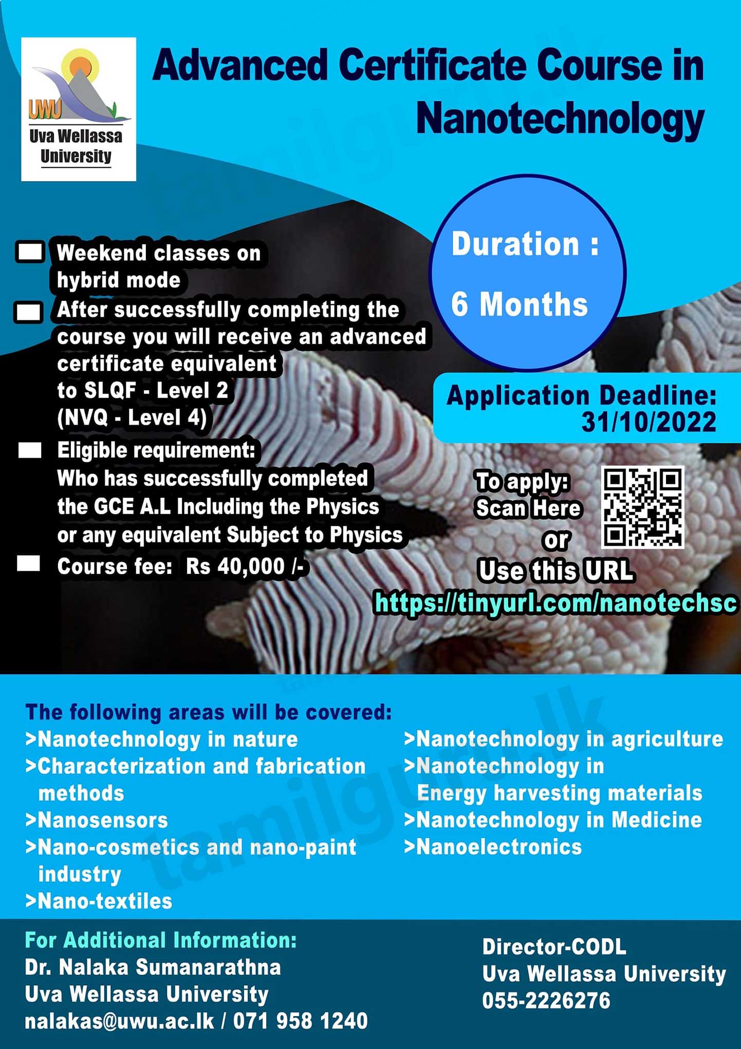 Application for Advanced Certificate Course in Nanotechnology (2022) - Uva Wellassa University (UWU)