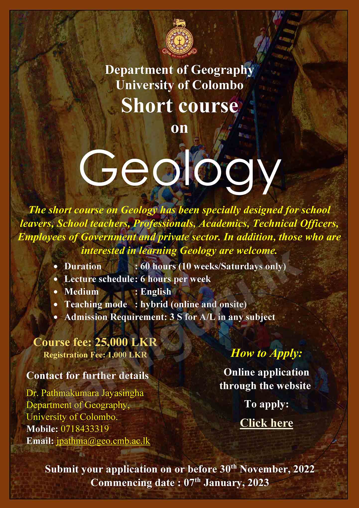 Short Course on Geology Application 2022/2023 - University of Colombo