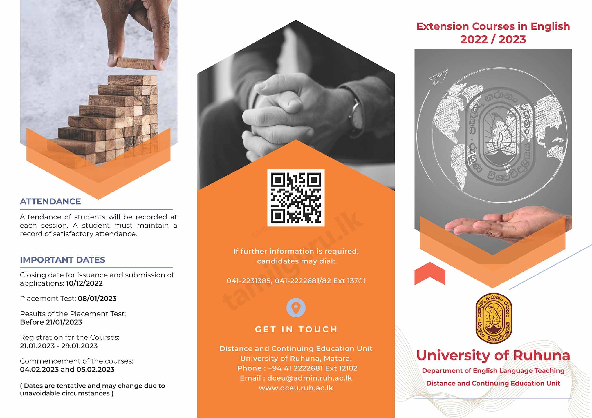 Calling Applications for Extension Courses in English (Diploma & Certificates) 2022 - University of Ruhuna
