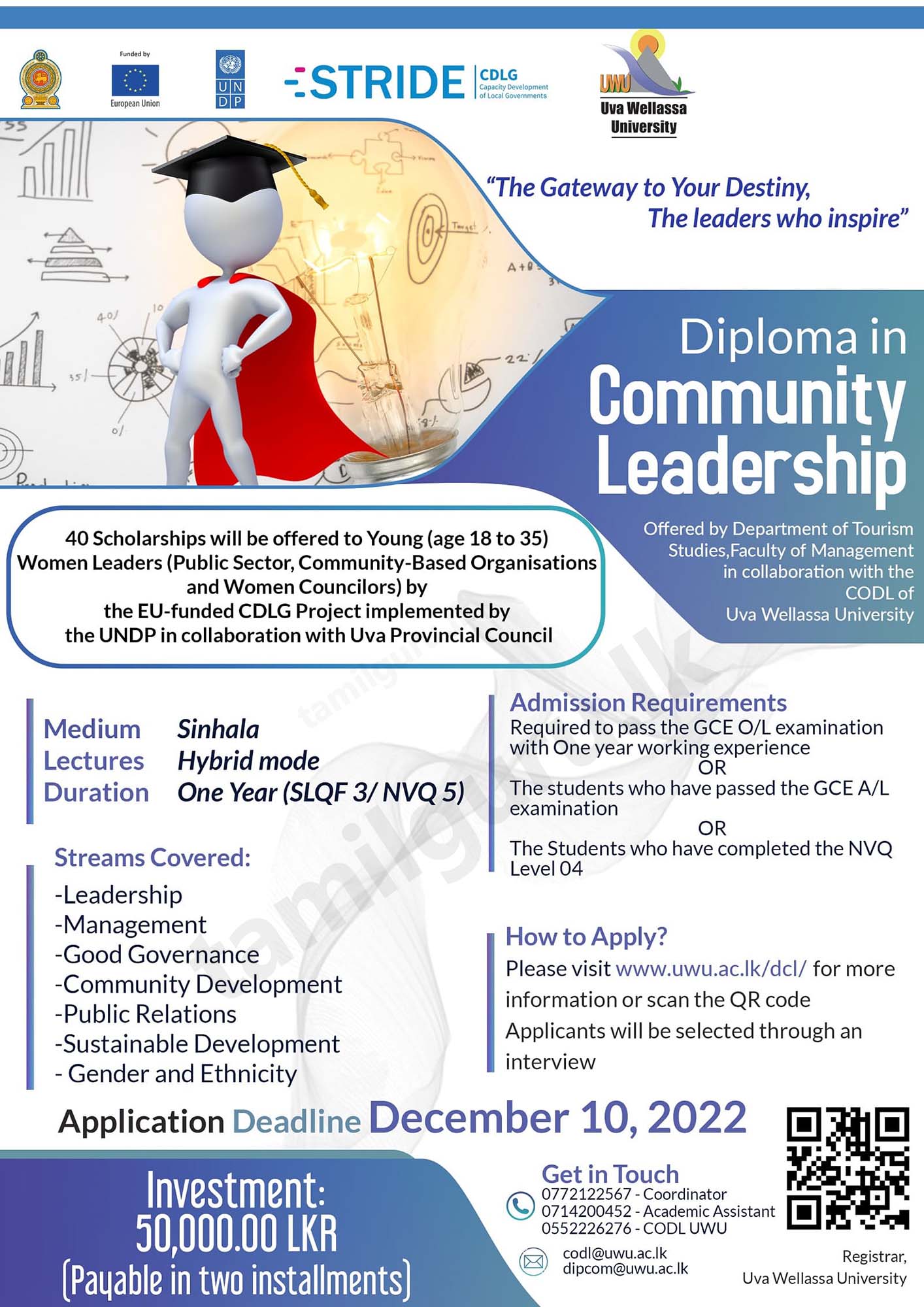 Calling Applications for Diploma in Community Leadership (Course) 2022 - Uva Wellassa University