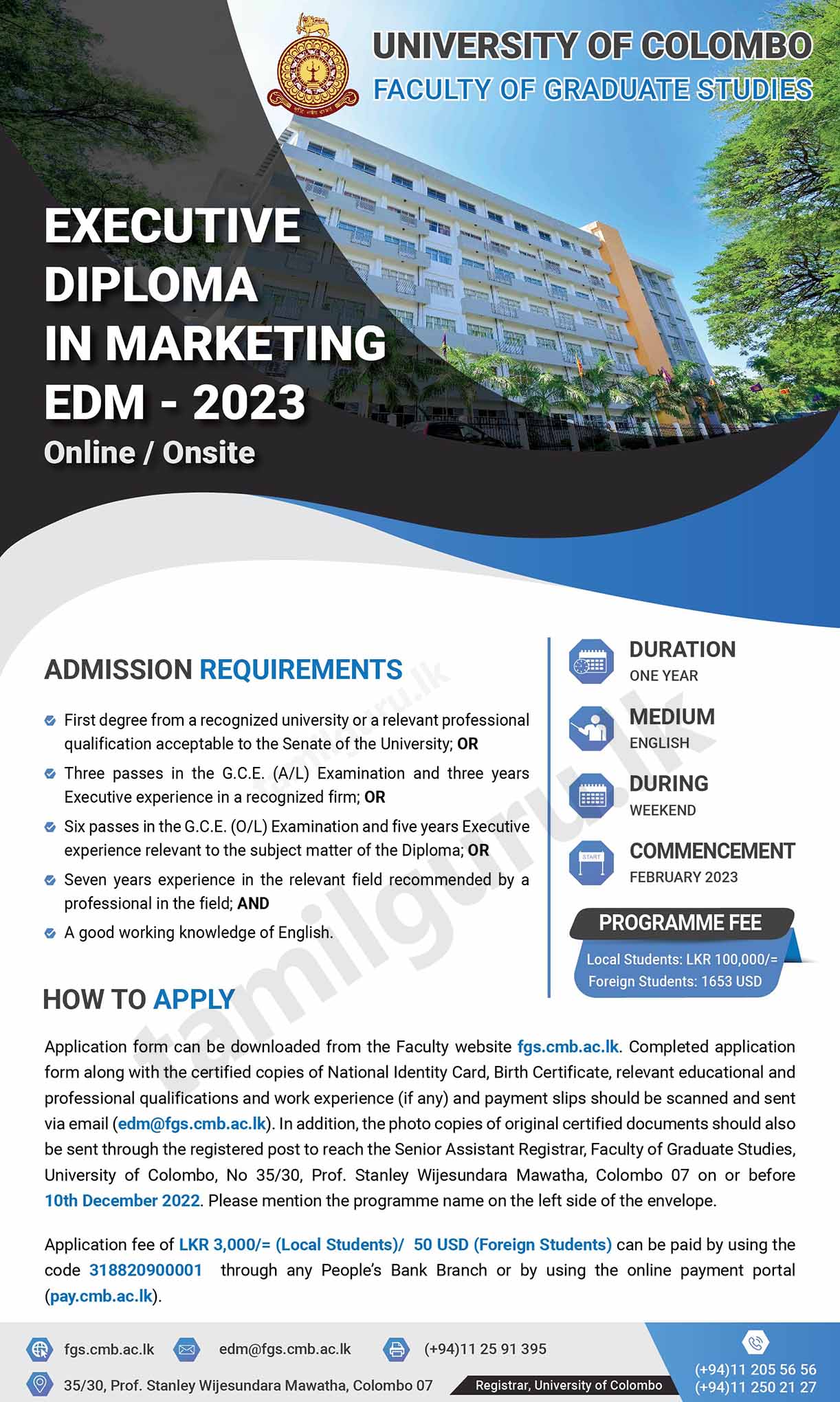Calling Applications for Executive Diploma in Marketing (EDM) 2023 - University of Colombo