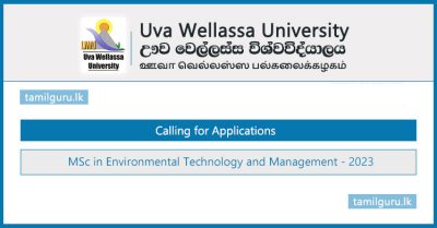 MSc in Environmental Technology and Management 2023 - Uva Wellassa University