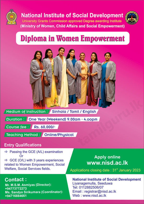 Diploma in Women Empowerment (2023) - National Institute of Social Development (NISD)