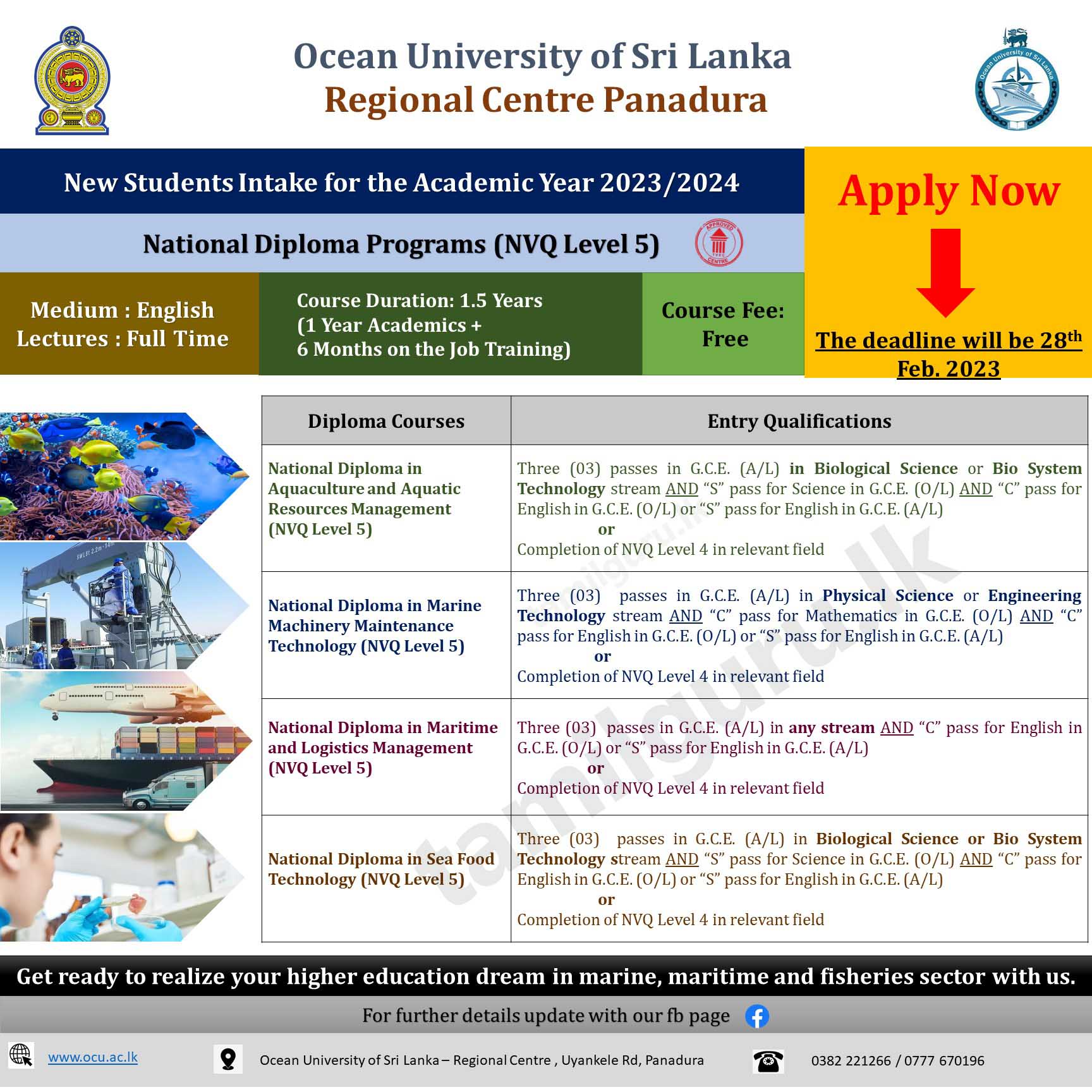 Diploma Courses Application 2023 - Panadura Center, Ocean University 