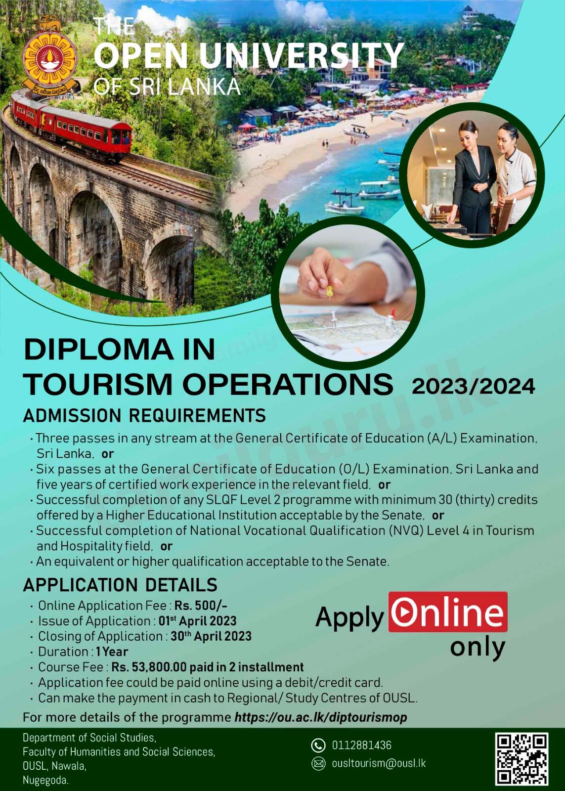 Diploma in Tourism Operations 2023 - Open University of Sri Lanka (OUSL)