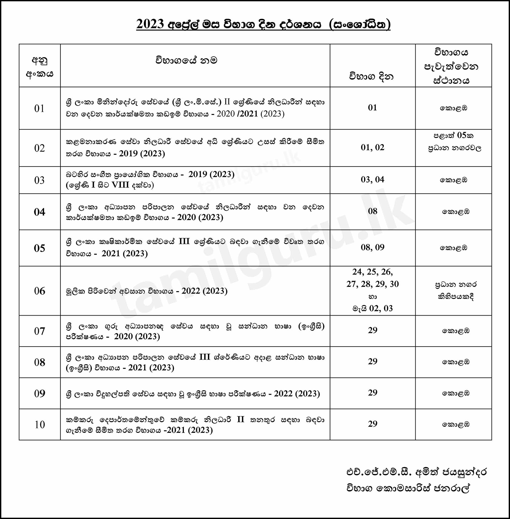 Examination Calendar for April 2023 (Amended) - Department of Examinations