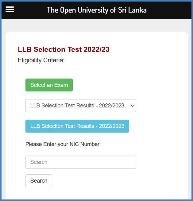 LLB Degree Selection Test Results Released 2023 - Open University of Sri Lanka (OUSL)