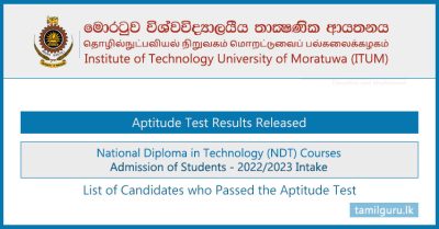 National Diploma in Technology (NDT) Aptitude Test Results 2023 - ITUM