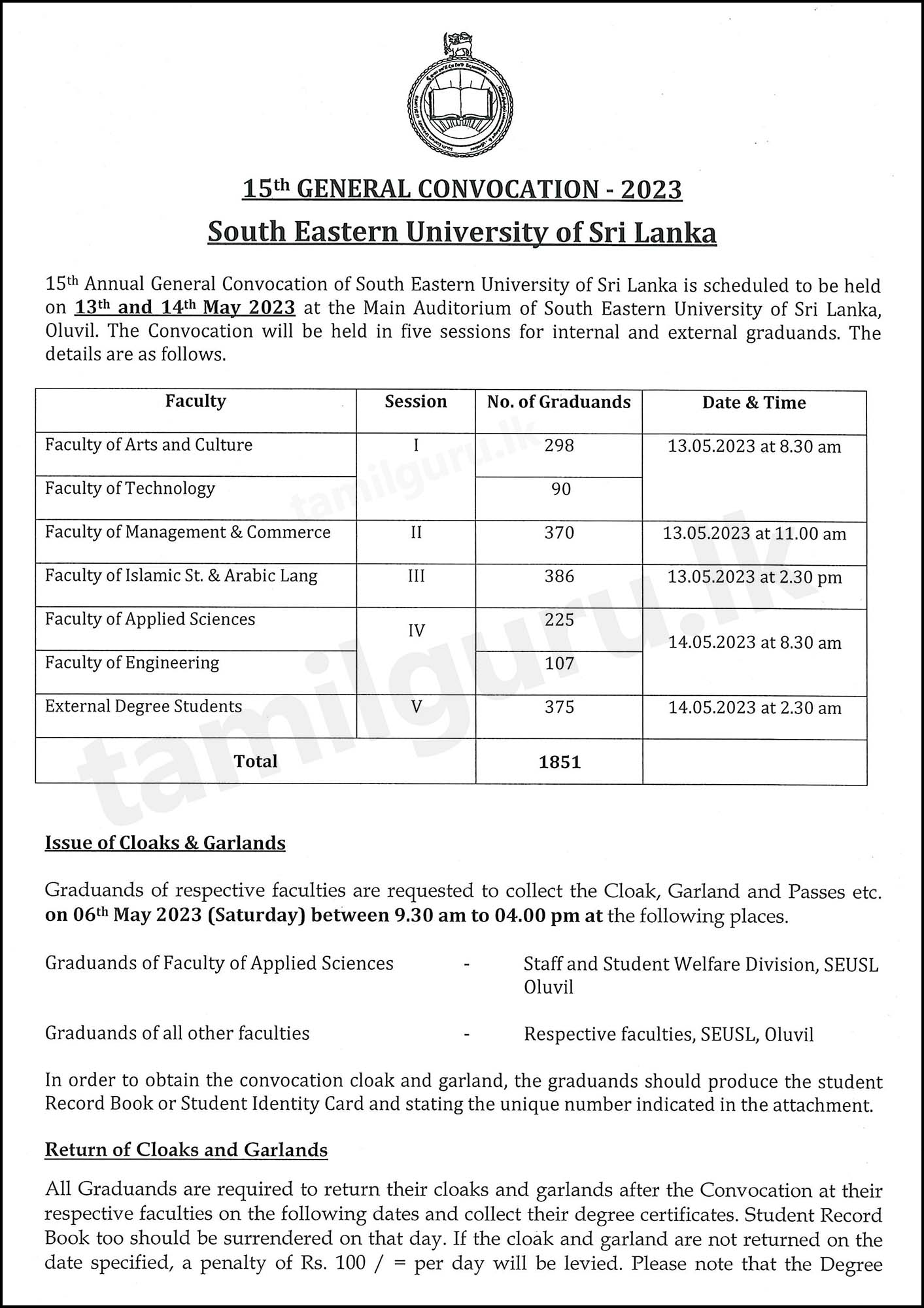 15th Annual General Convocation 2023 - South Eastern University of Sri Lanka (SEUSL)