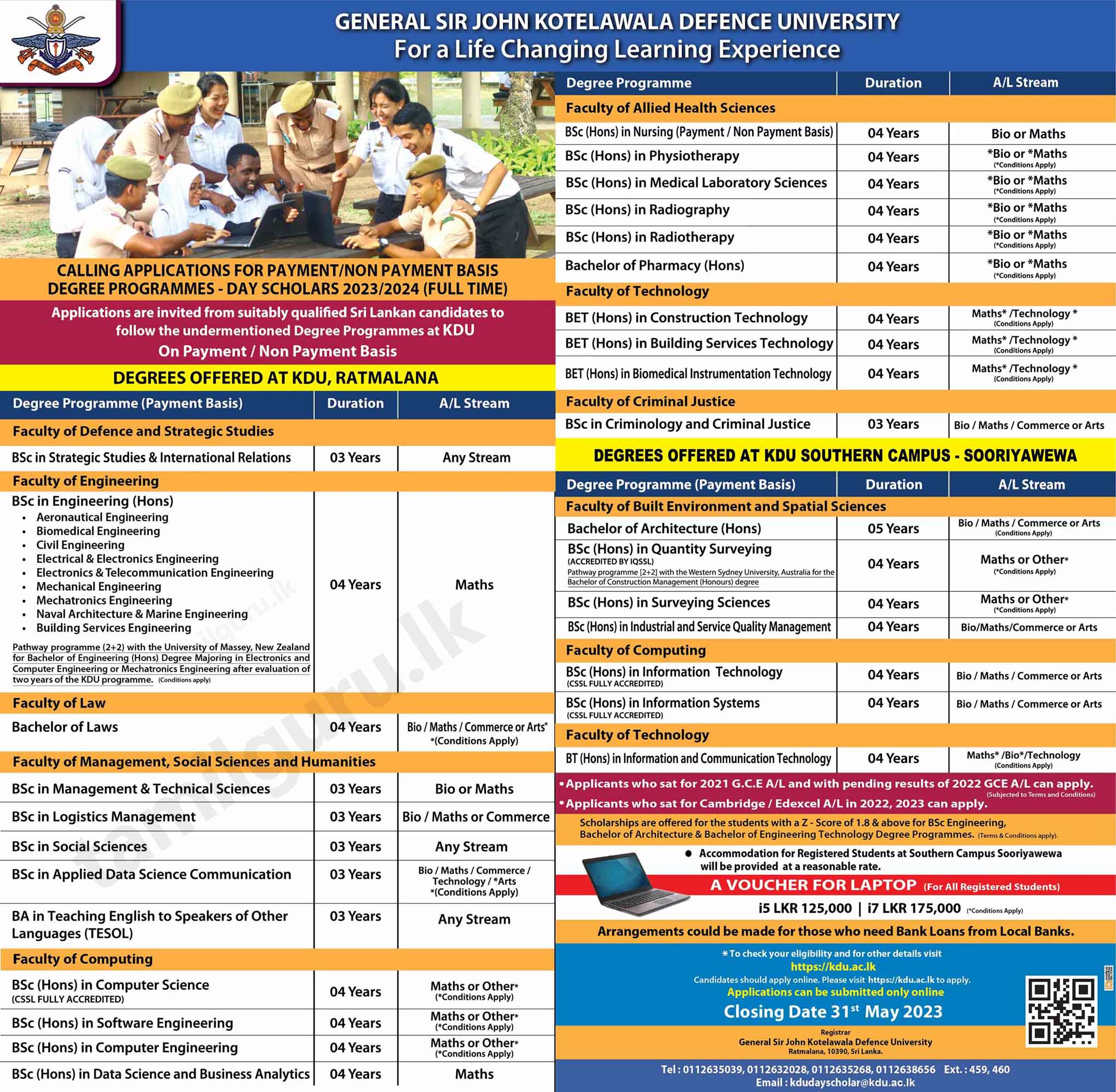 Kotelawala Defence University (KDU) Application 2023 (Degree Programmes)