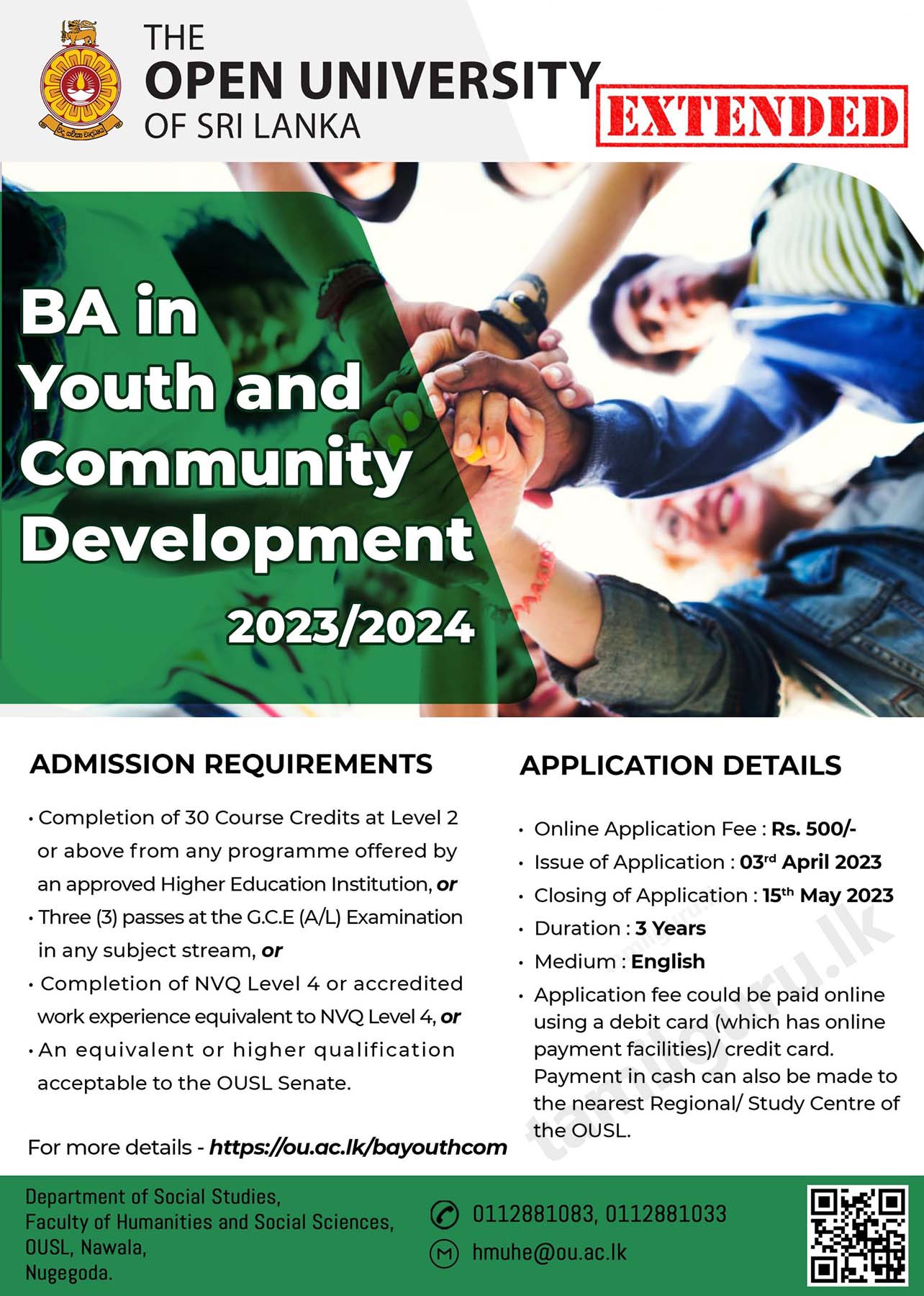 BA in Youth and Community Development Degree Programme 2023 - Open University of Sri Lanka