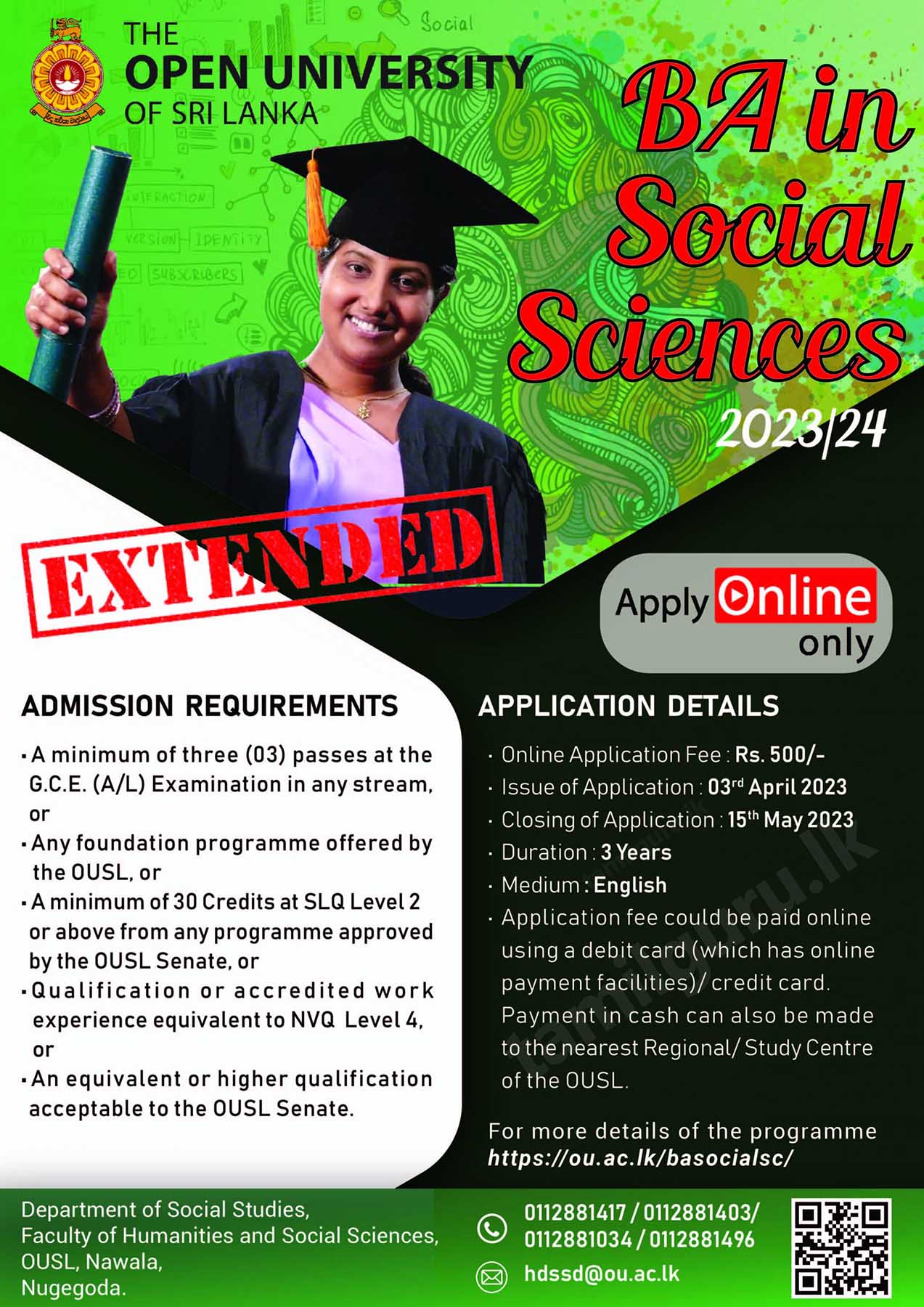 Bachelor of Arts (BA) in Social Sciences Degree Programme 2023 - Open University of Sri Lanka