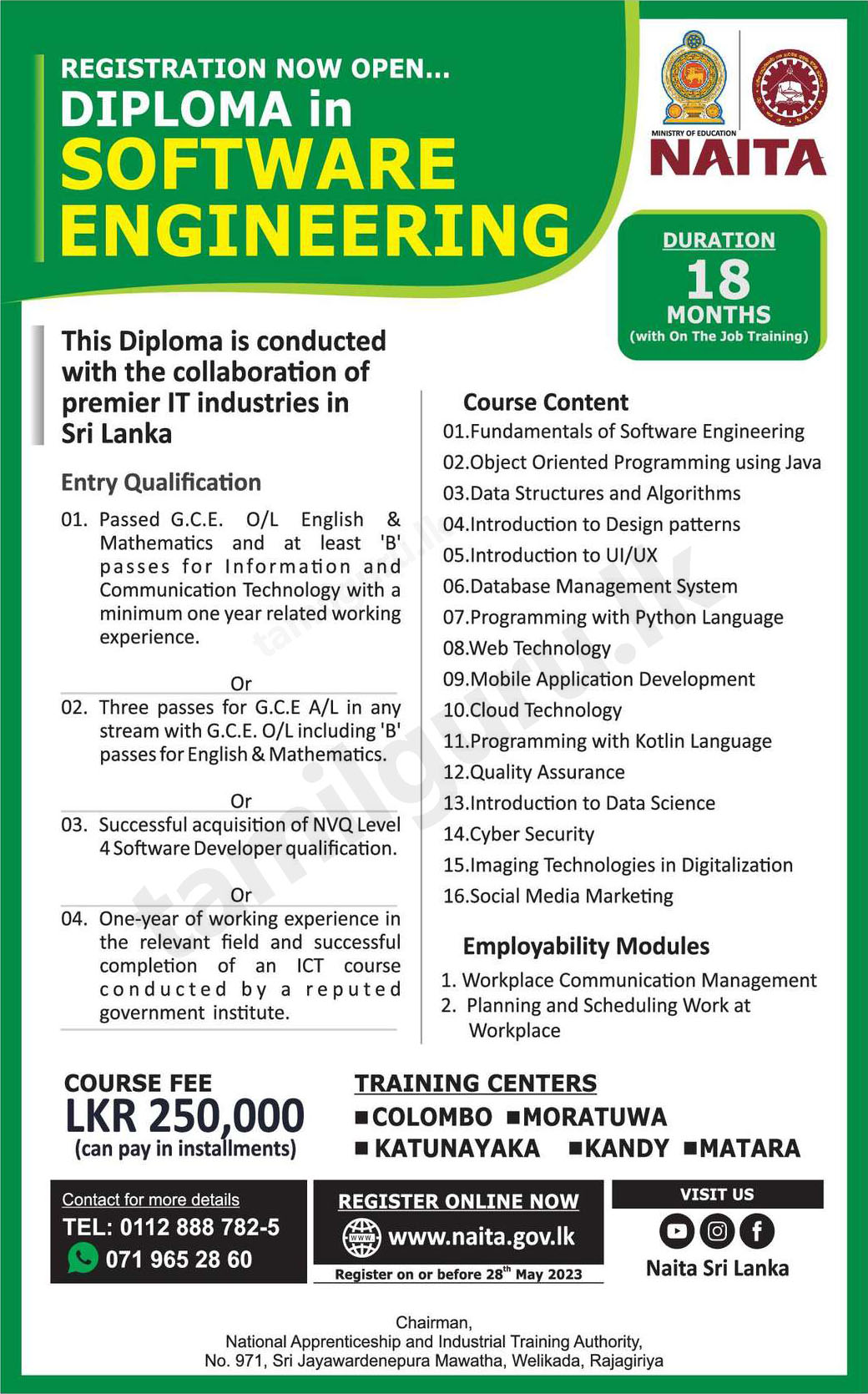Diploma in Software Engineering (2023 Intake) - NAITA Sri Lanka