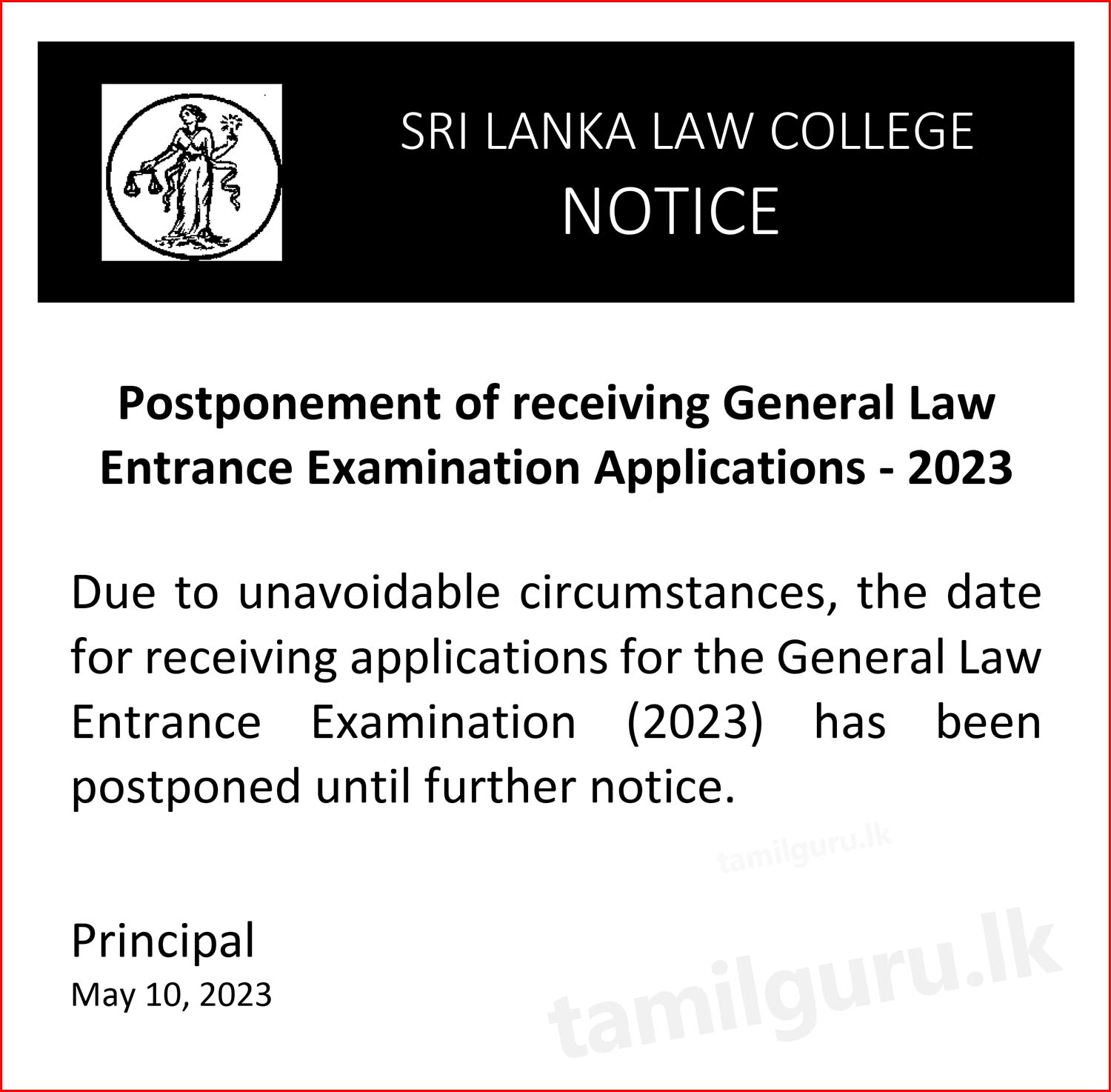 Sri Lanka Law College Entrance Exam Application Postponed 2023 