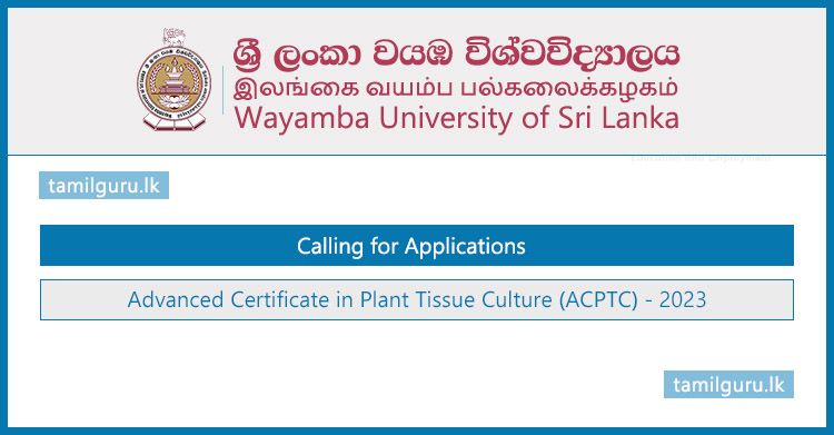 Advanced Certificate in Plant Tissue Culture 2023 - Wayamba University