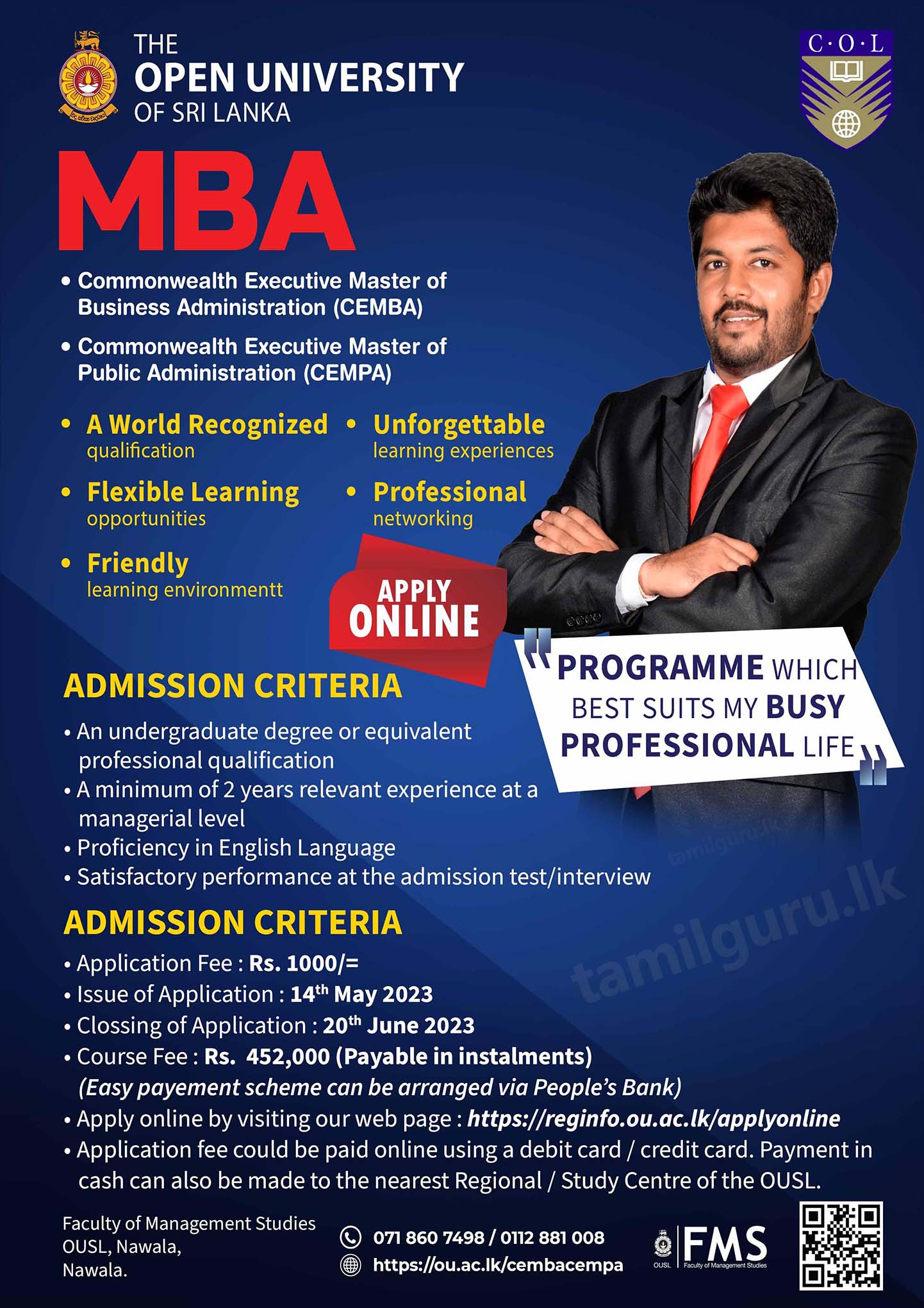 Commonwealth Executive Master of Business / Public Administration (CEMBA / CEMPA) 2023 - Open University of Sri Lanka