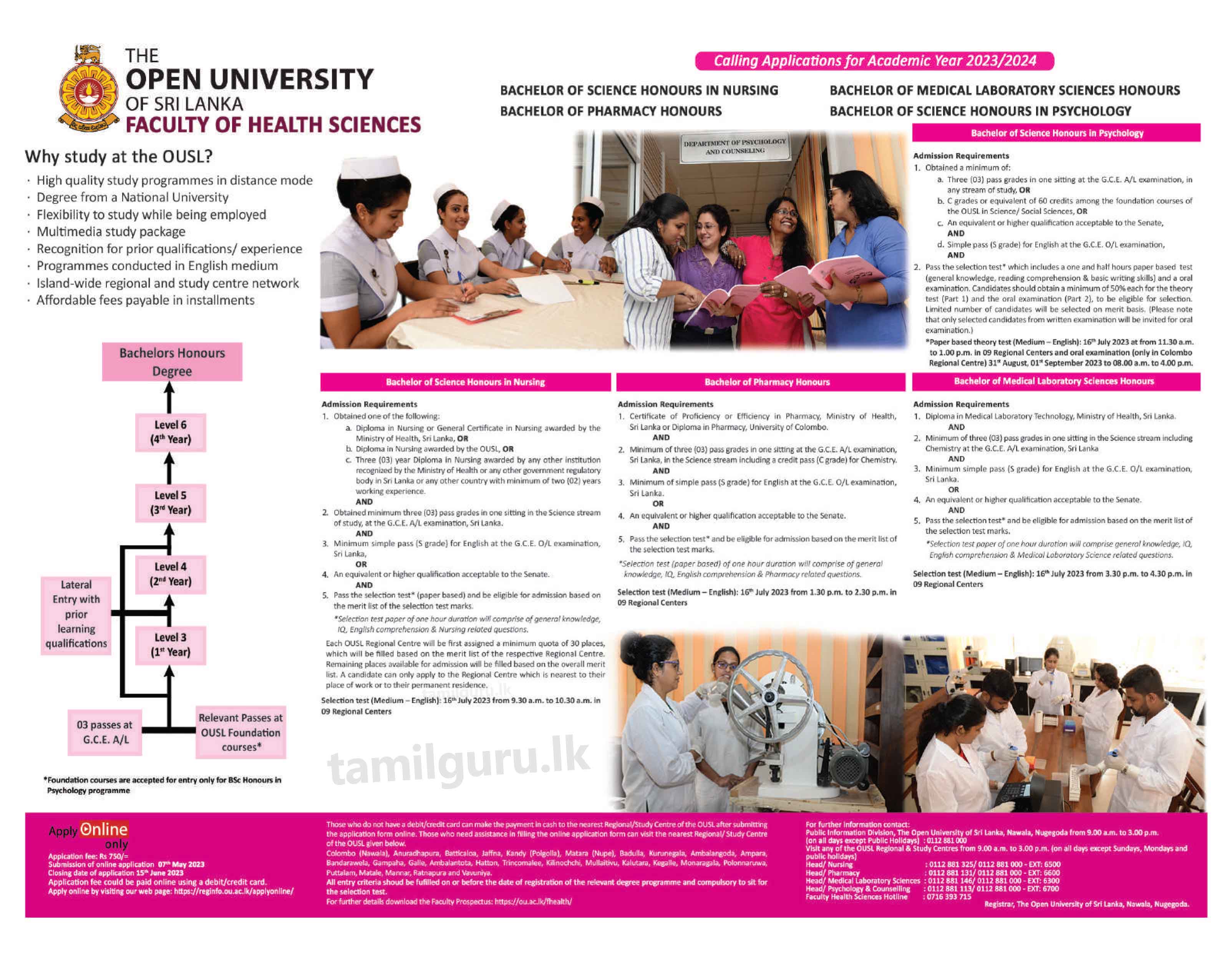 Degree Programmes 2023 Nursing Pharmacy MLS Psychology 2023 Open University Ad 