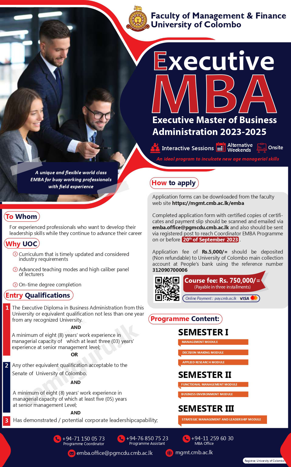 Executive Master of Business Administration (EMBA) 2023/25 - University of Colombo