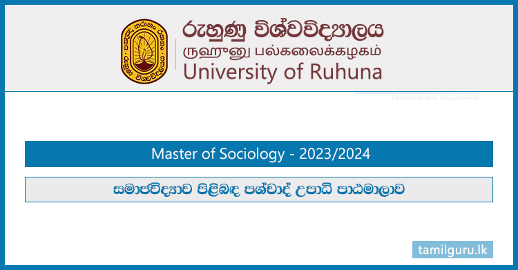 Master of Sociology 2023 - University of Ruhuna