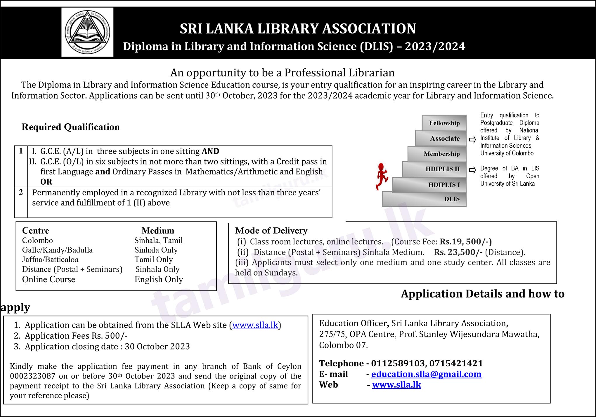 Diploma in Library and Information Science (DLIS) Course 2023 - Sri Lanka Library Association (SLLA)