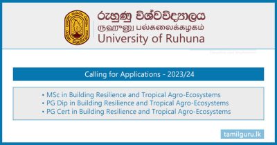 MSc in Building Resilience and Tropical Agro-Ecosystems 2023 - University of Ruhuna