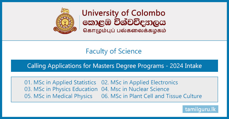 Masters Degree Programs 2024 - Faculty of Science, University of Colombo