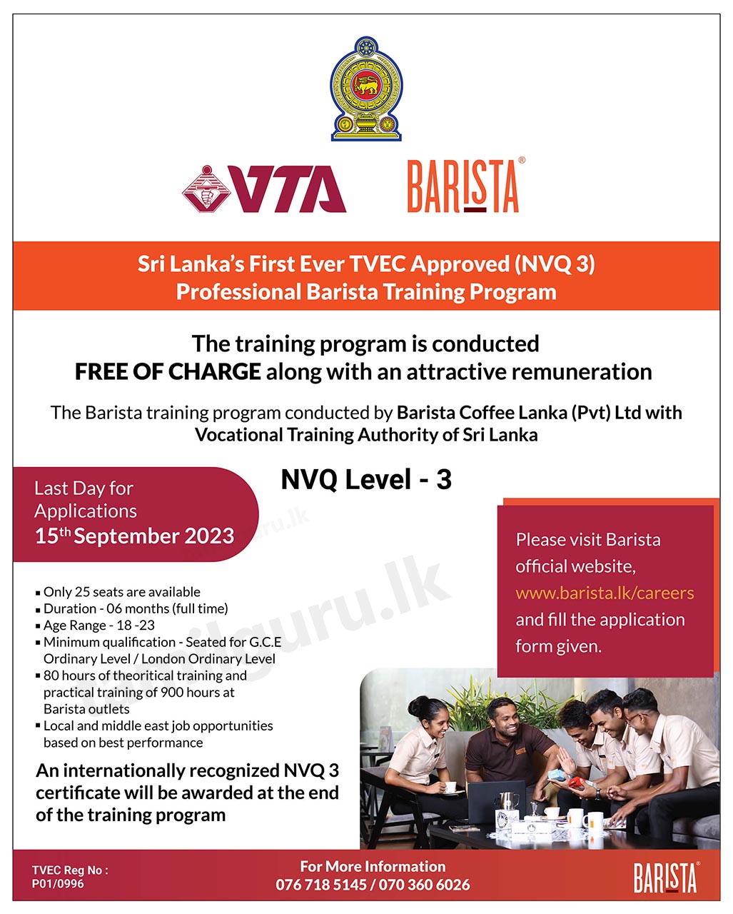 Professional Barista Training Program (Course) 2023 - VTA & Barista Coffe Lanka
