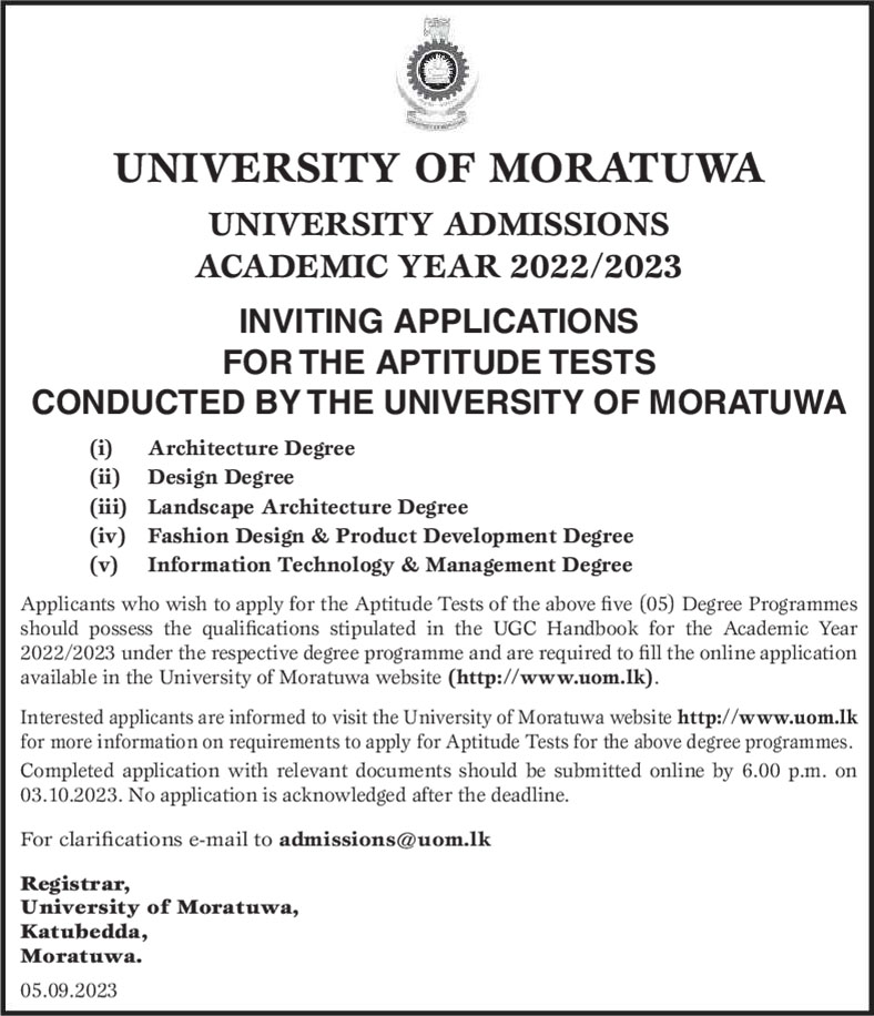 University of Moratuwa Aptitude Test Application 2023