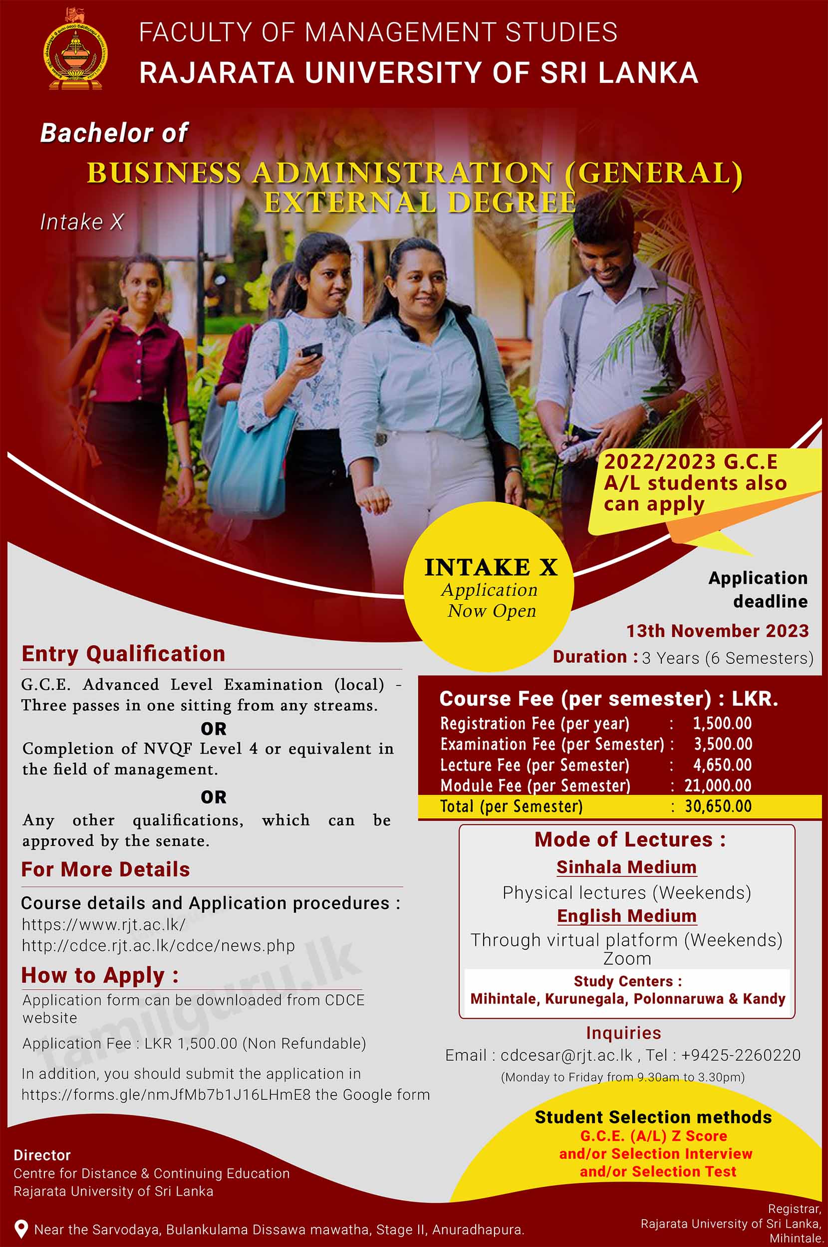 Bachelor of Business Administration (BBA) External Degree Programme 2023 - Rajarata University