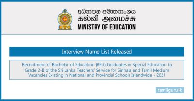 BEd in Special Education Teaching Recruitment 2021 (2023) - Interview List