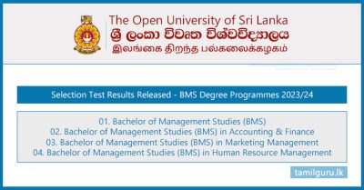 Bachelor of Management Studies (BMS) Degrees Selection Test Results 2023