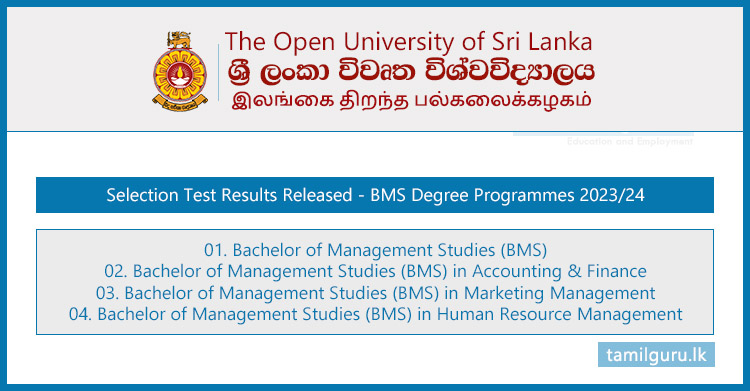 Bachelor of Management Studies (BMS) Degrees Selection Test Results 2023