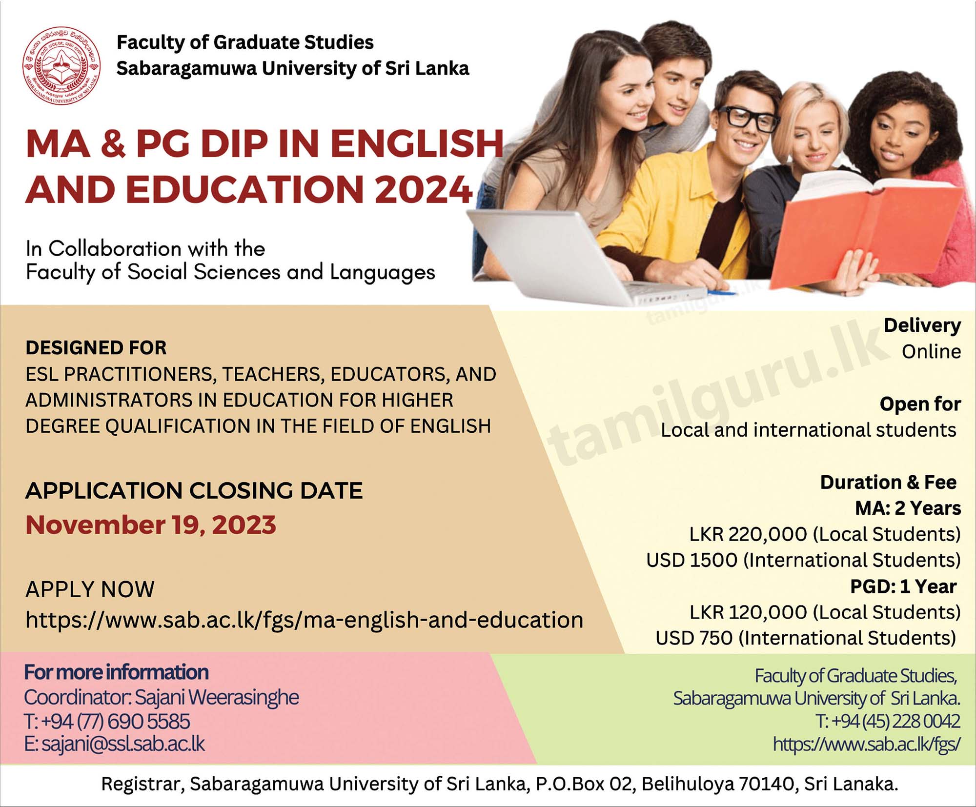 MA & PGDip in English and Education 2024 - Sabaragamuwa University