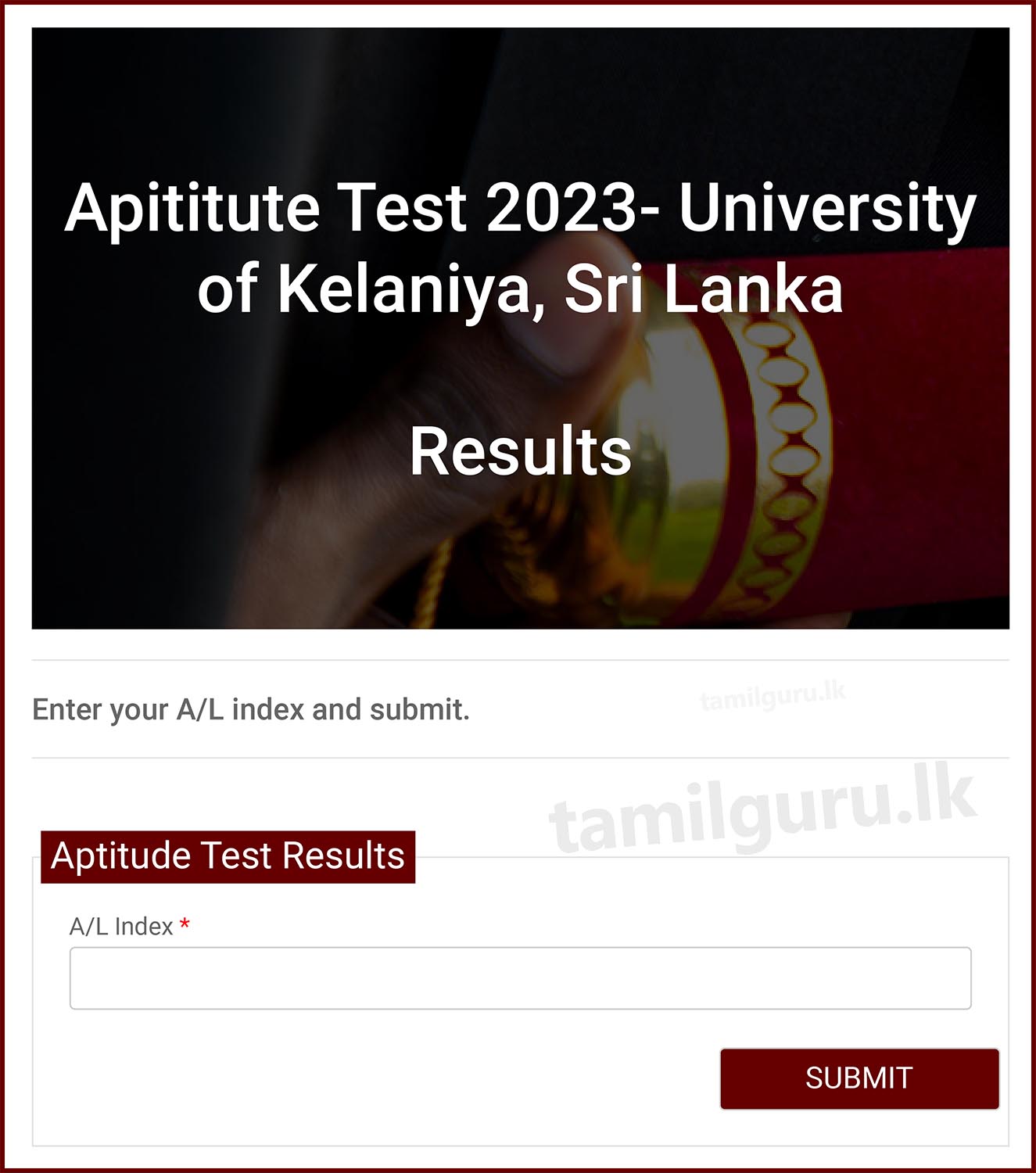 University of Kelaniya Aptitude Test Results Released 2023