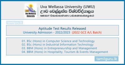 Uva Wellassa University Aptitude Test Results 2023