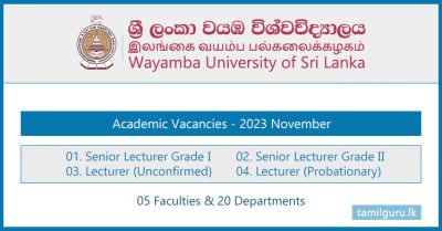 Wayamba University (WUSL) - Academic Vacancies (2023 November)