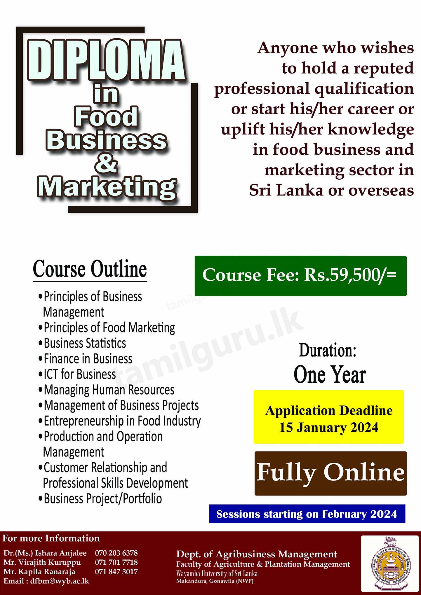 Diploma in Food Business and Marketing (DFBM) 2024 - Wayamba University