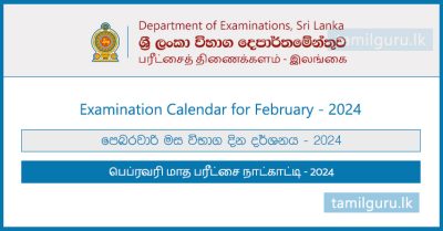 Examination Calendar for February 2024 - Department of Examinations