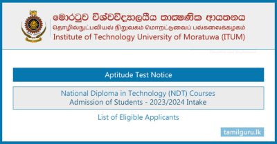 Aptitude Test for National Diploma in Technology (NDT) Courses 2024 - Moratuwa (ITUM)