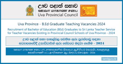Uva Province BEd Graduate Teaching Recruitment (Vacancies) - 2024