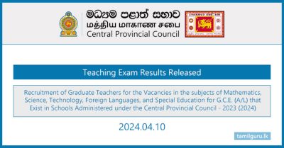 Central Province Graduate Teaching Exam Results Released 2023 (2024)
