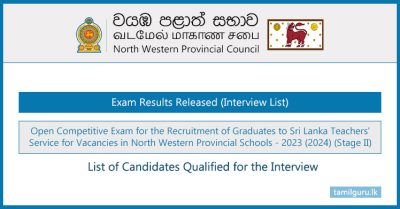 North Western (Wayamba) Province Teaching Exam 2024 (Stage II) - Results (Interview List)