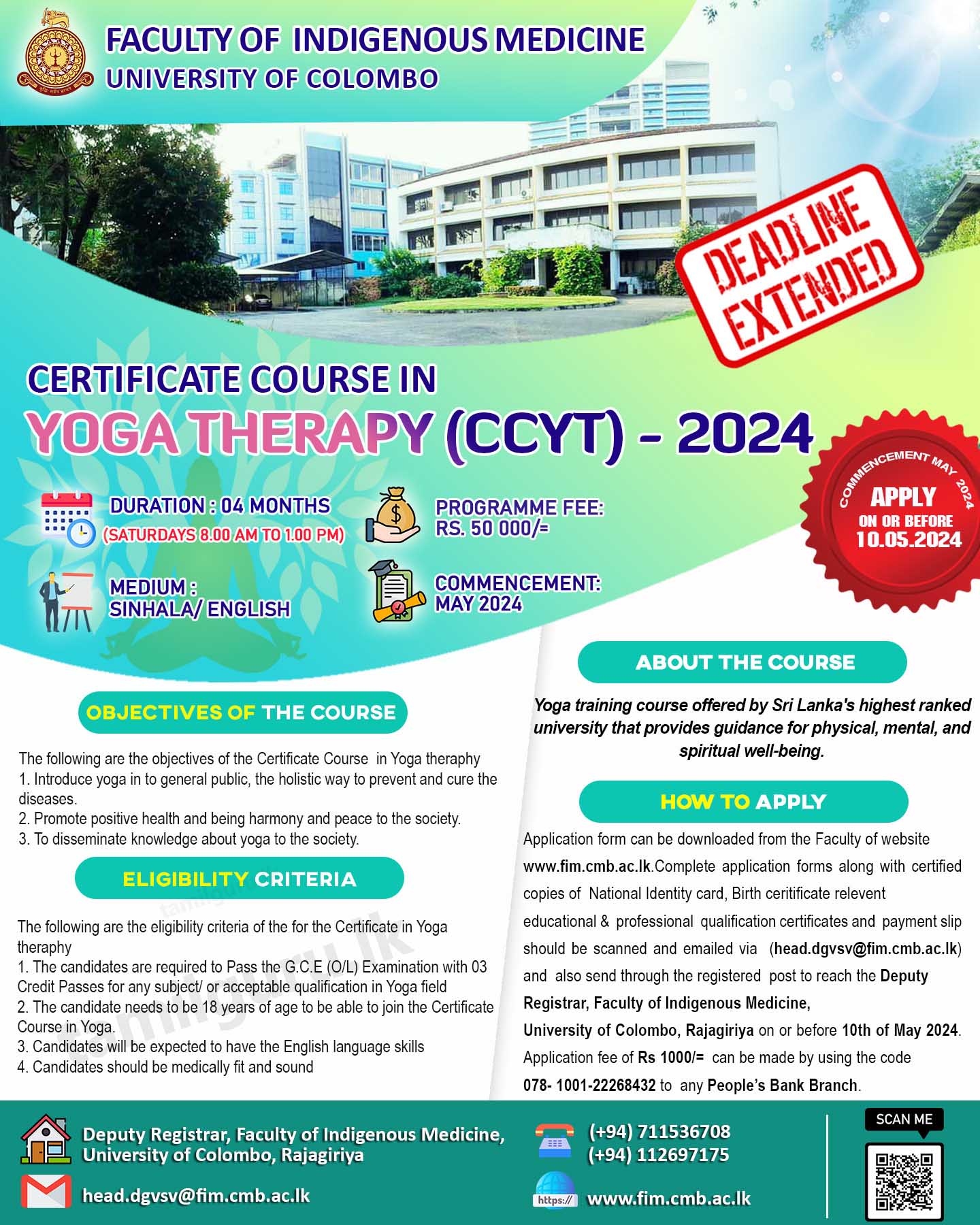 Certificate Course in Yoga Therapy 2024 – University of Colombo