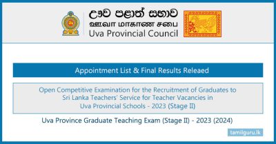 Uva Province Teaching Exam (Stage II) Appointment List & Final Results 2024