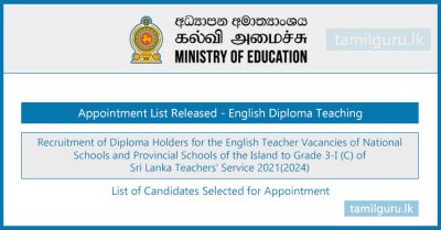 Diploma Teaching (English Subject) Recruitment Appointment List Released 2024
