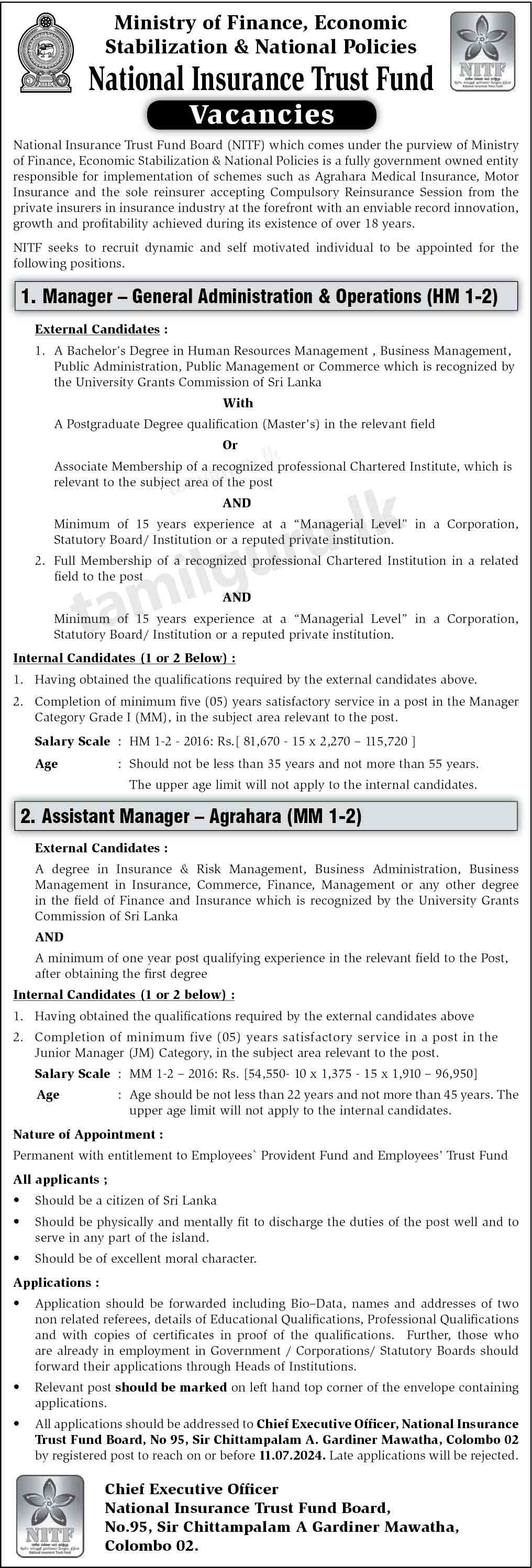 National Insurance Trust Fund (NITF) Manager, Assistant Manager Vacancies - 2024  (July)