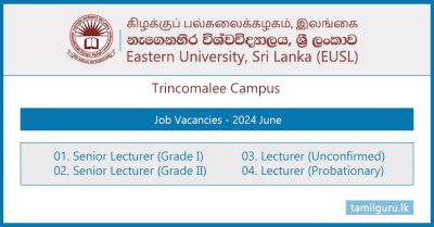 Trincomalee Campus, Eastern University Vacancies - 2024 June