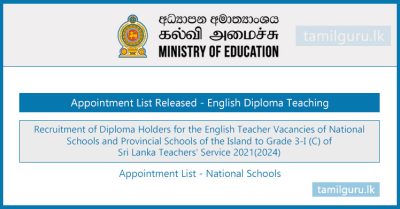 Diploma Teaching (English Subject) Recruitment Appointment List National Schools 2024