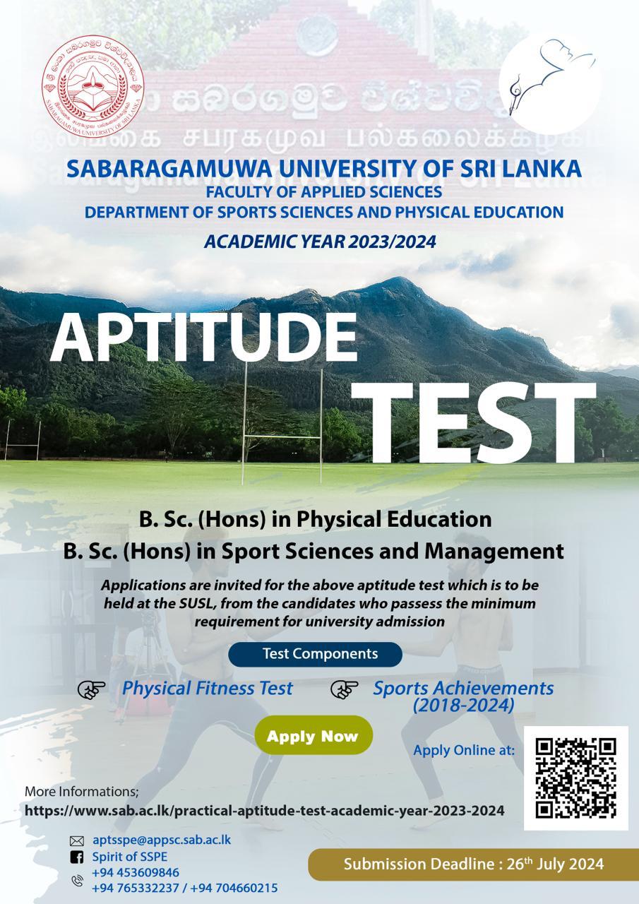 Sabaragamuwa University (Sports Degree) Aptitude Test Application 2024
